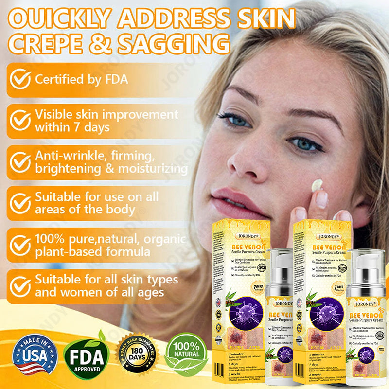 𝐎𝐅𝐅𝐈𝐂𝐈𝐀𝐋 𝐒𝐓𝐎𝐑𝐄!🐝 JORONDY® Bee Venom Senile Purpura Cream: The FDA-Registered Skincare Solution for Age-Related Skin Frailness.