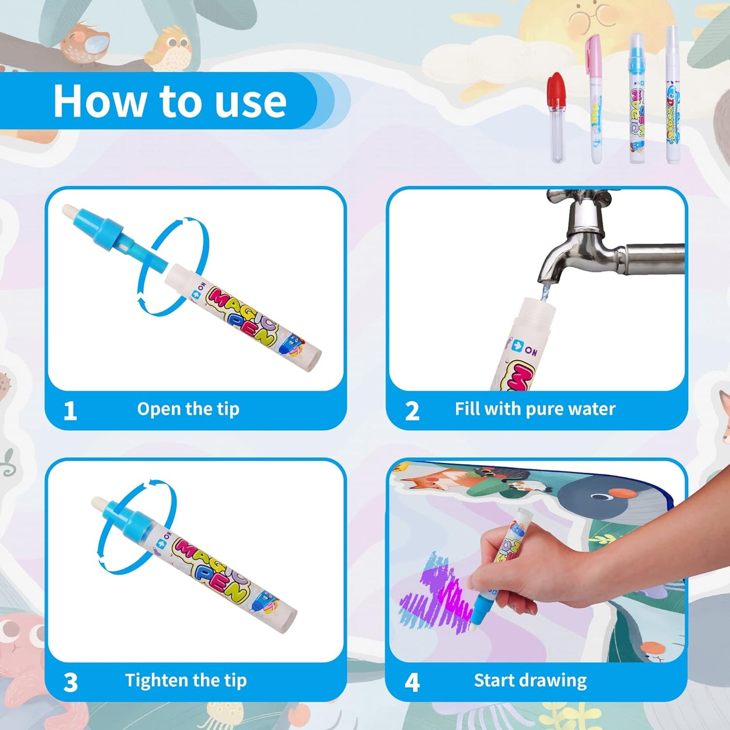 🔥Last Day Sale! 80% OFF!🔥||Water Doodle Mat .Aqua Painting Drawing Mat Mess Free Learning Toy Mat
