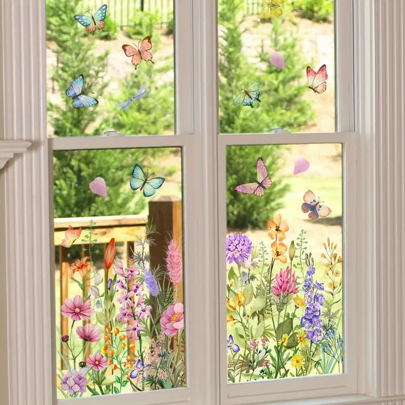 🔥Last Day Sale! 80% OFF!🔥||💐Colorful Floral Bouquet Window Sticker🖼️(Cut to size freely)