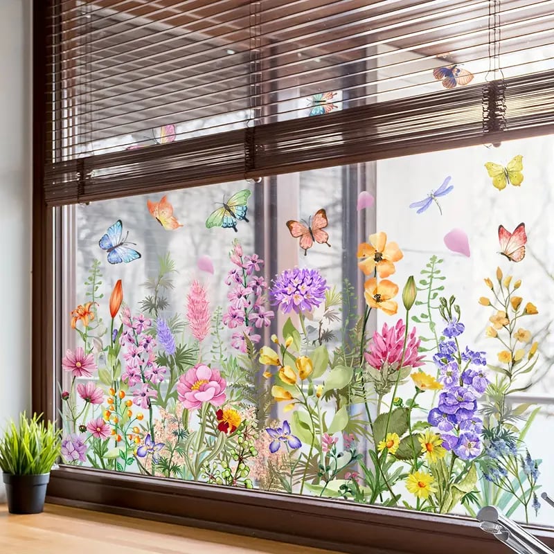 🔥Last Day Sale! 80% OFF!🔥||💐Colorful Floral Bouquet Window Sticker🖼️(Cut to size freely)