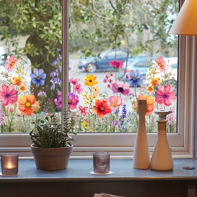 🔥Last Day Sale! 80% OFF!🔥||💐Colorful Floral Bouquet Window Sticker🖼️(Cut to size freely)