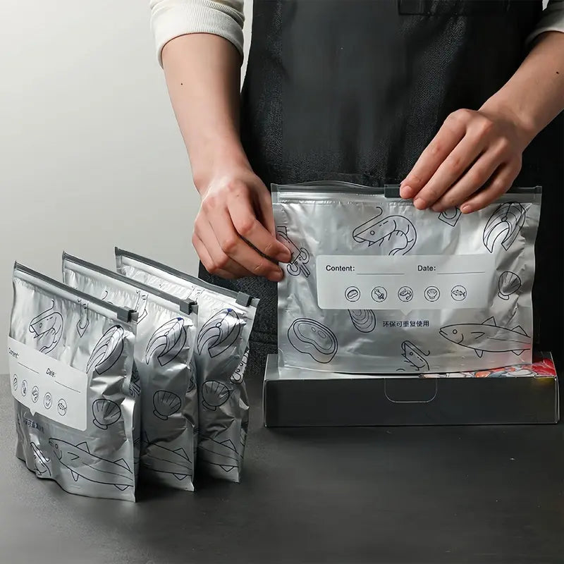 🔥Last Day Sale! 80% OFF!🔥||【Refrigerated Food】Reusable Aluminum Foil Sealable Storage Bags, 2025 New Resealable Vacuum Zipper Pouches for Food