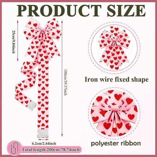 🔥Last Day Sale! 60% OFF!🔥||Valentine's Day Pink Heart Large Bow Decoration - 79x2.4 Inches Polyester Fringe Bow for Cabinet Doors No Batteries Needed, Easy to Install Festive Home Decor