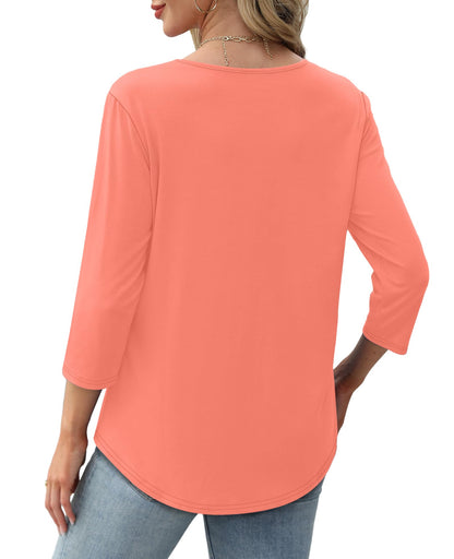🔥Last Day Sale! 80% OFF!🔥||Women's 3/4 Length Sleeve Crewneck Casual Pleated Tunic Tops(buy 3 free shipping)