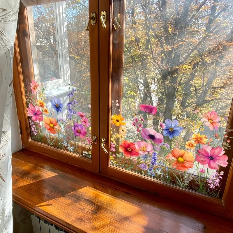 🔥Last Day Sale! 80% OFF!🔥||💐Colorful Floral Bouquet Window Sticker🖼️(Cut to size freely)