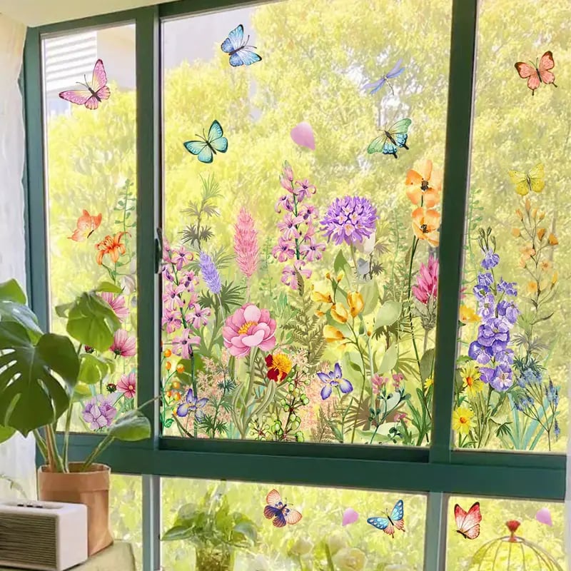 🔥Last Day Sale! 80% OFF!🔥||💐Colorful Floral Bouquet Window Sticker🖼️(Cut to size freely)